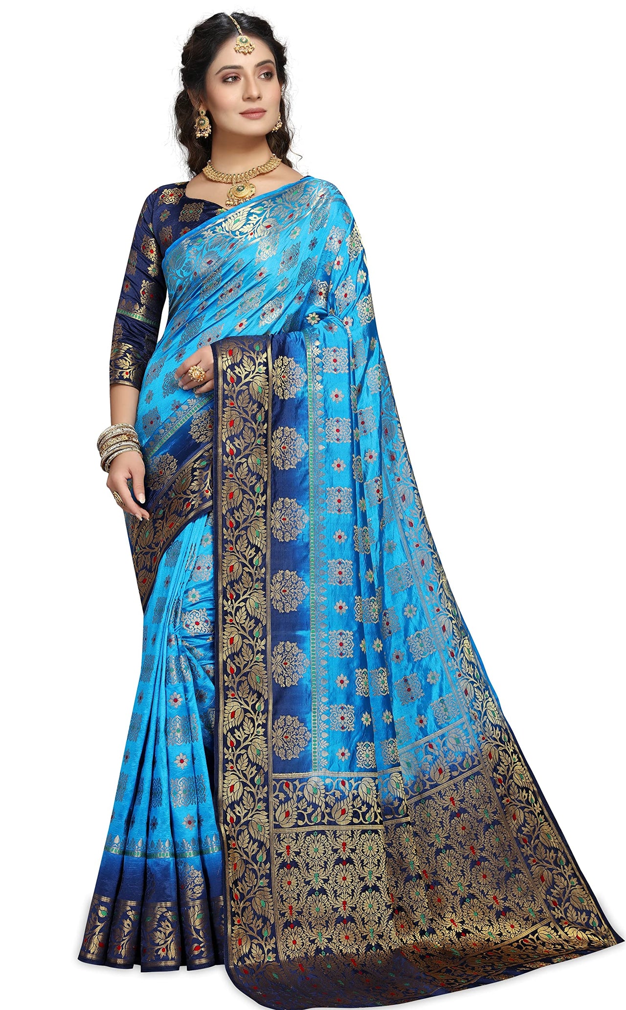 iZibra Women's  Kanchipuram Silk Sarees With Blouse Piece