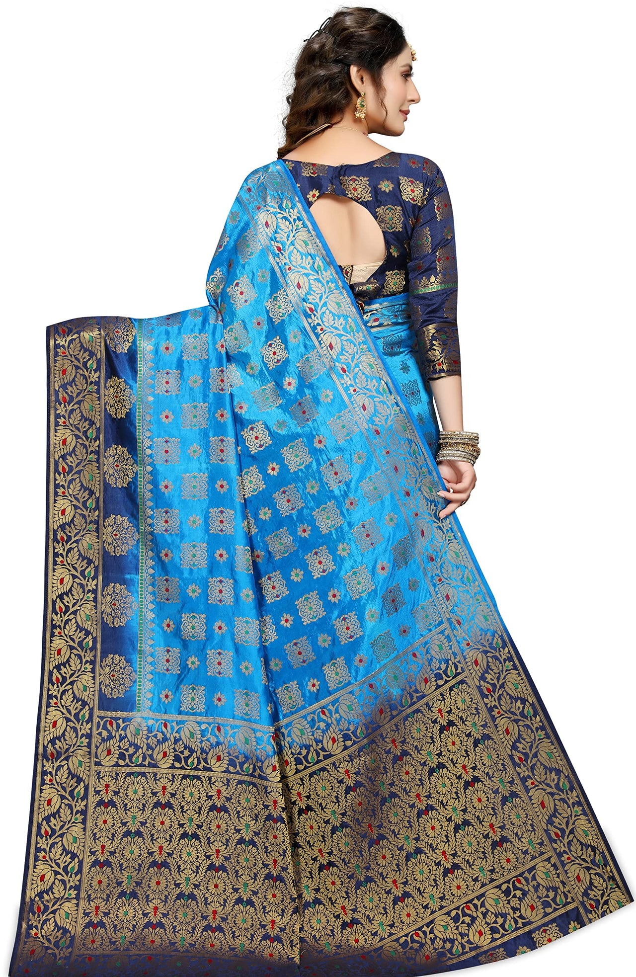 iZibra Women's  Kanchipuram Silk Sarees With Blouse Piece