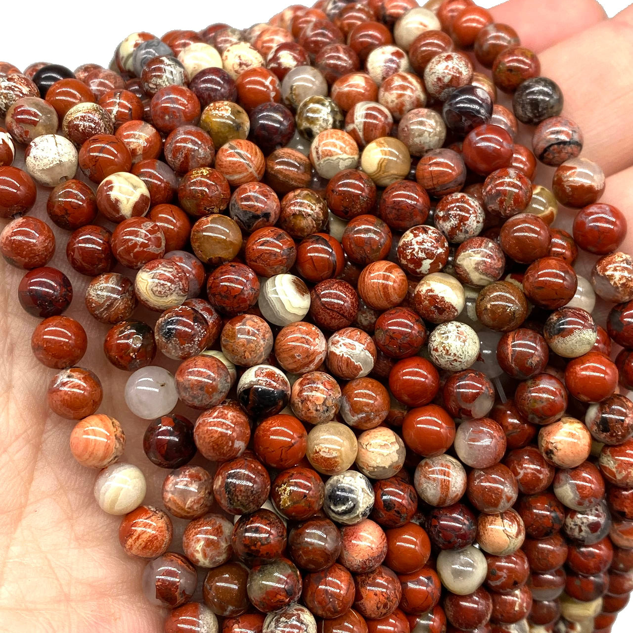 ABCGEMS Morgan-Hill California White-Lace Poppy Jasper Beads (Gorgeous Crystal Quartz Inclusion) Healing Crystal Stone Ideal for Bracelet Necklace Ring DIY Jewelry Making Men Women Smooth Round 8mm White-Lace Poppy Jasper (From USA)