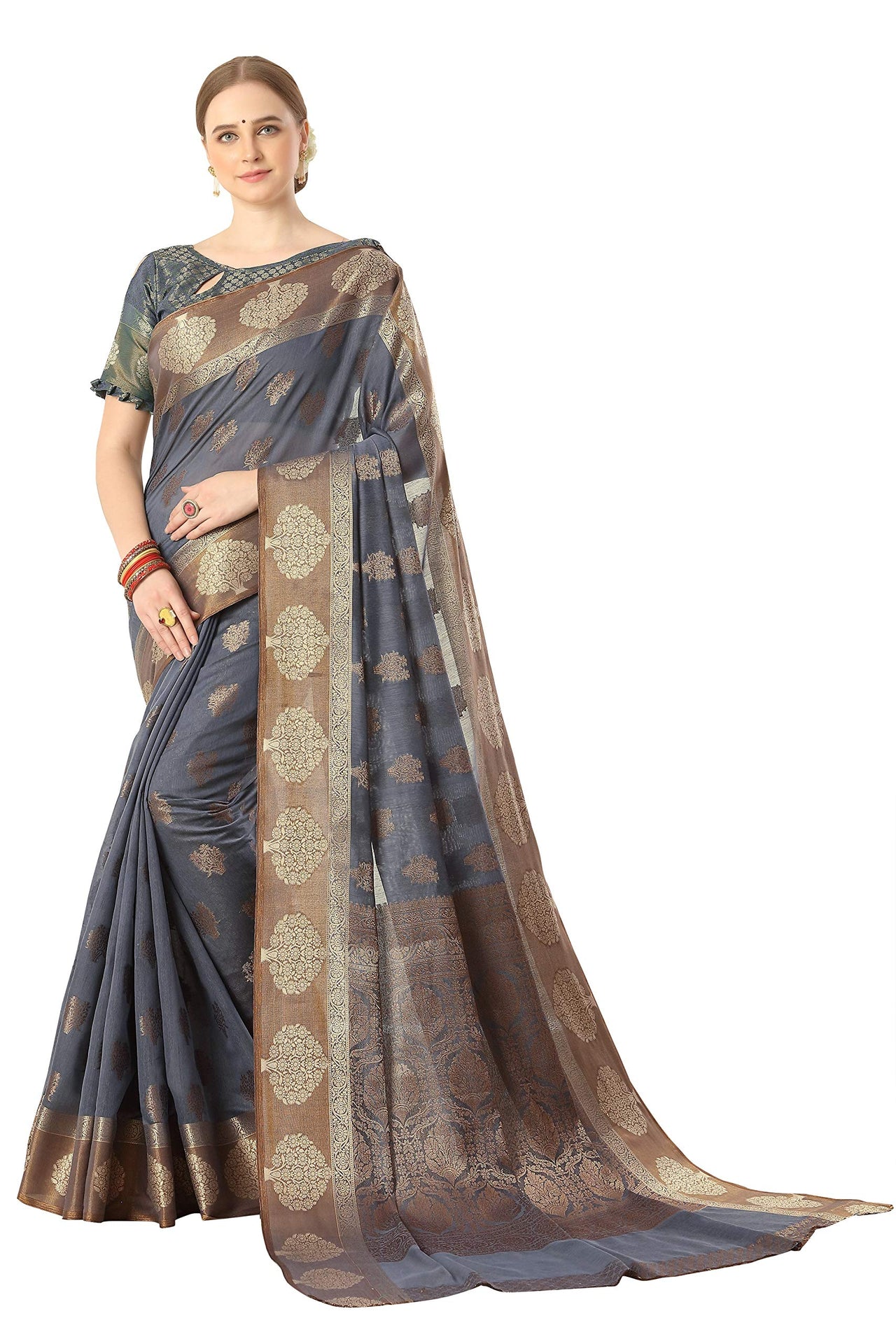 Jaam Silk Fashion Women's  kanjivaram Woven Pattu Silk Blend Saree with Blouse Piece