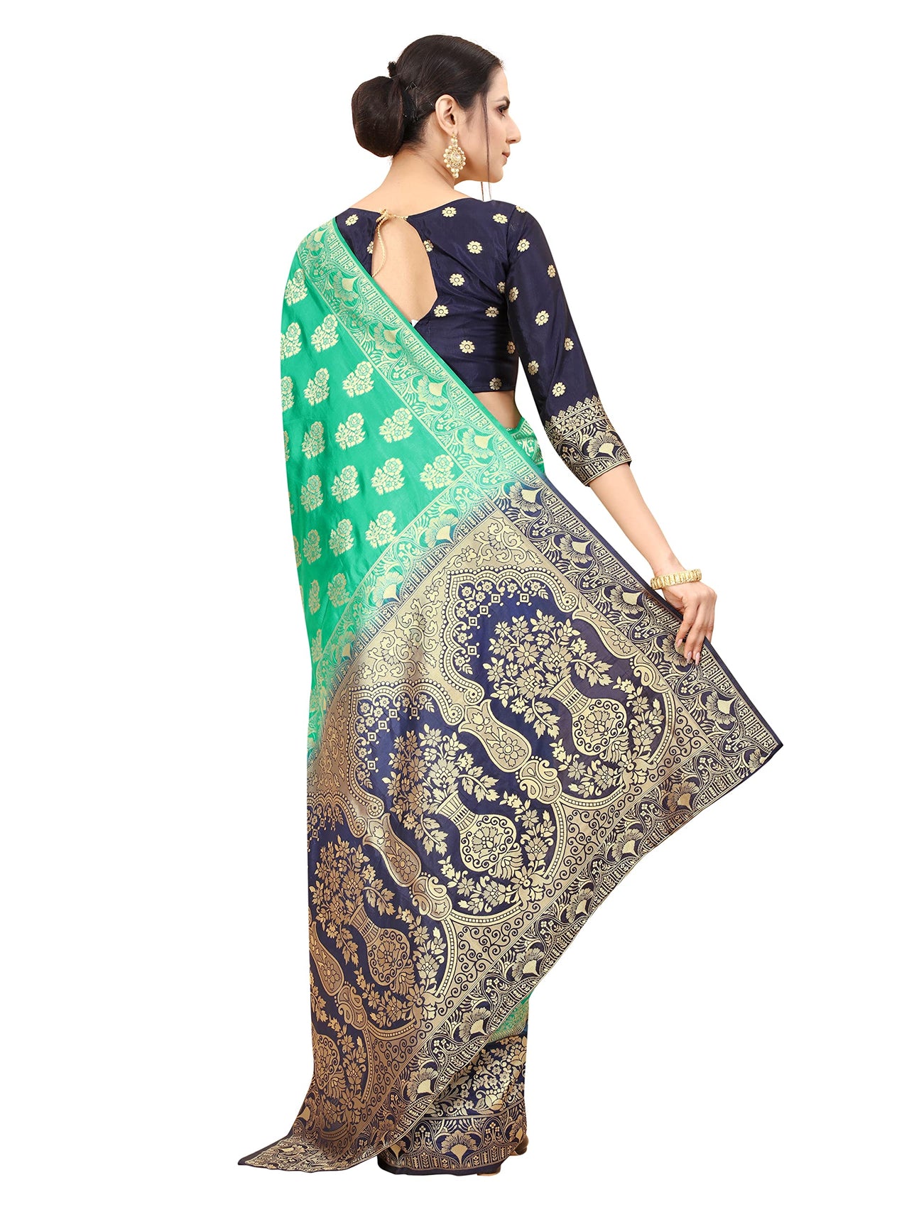 SATYAM WEAVES Women's  Banarasi Cotton Silk Saree With Blouse Piece