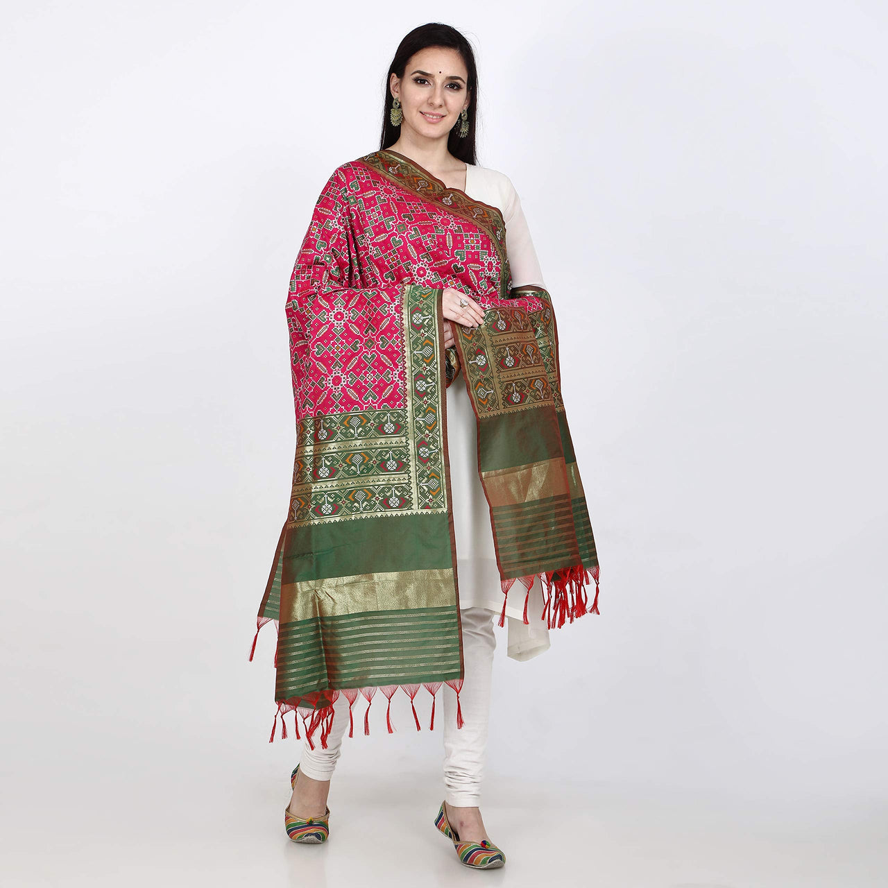 KAPAAHA Women's  Woven Silk Blend Patola Dupatta/Chunni