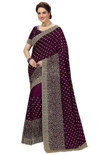 PANASH TRENDS Women's  Heavy Embroidered Silk Saree Women