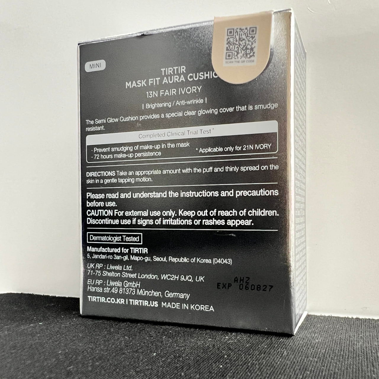 TIRTIR Mask Fit Aura Cushion Foundation, Full coverage, Skin fit, Satin Glow Finish, Korean Cushion Foundation #13N FAIR IVORY, 4.5g