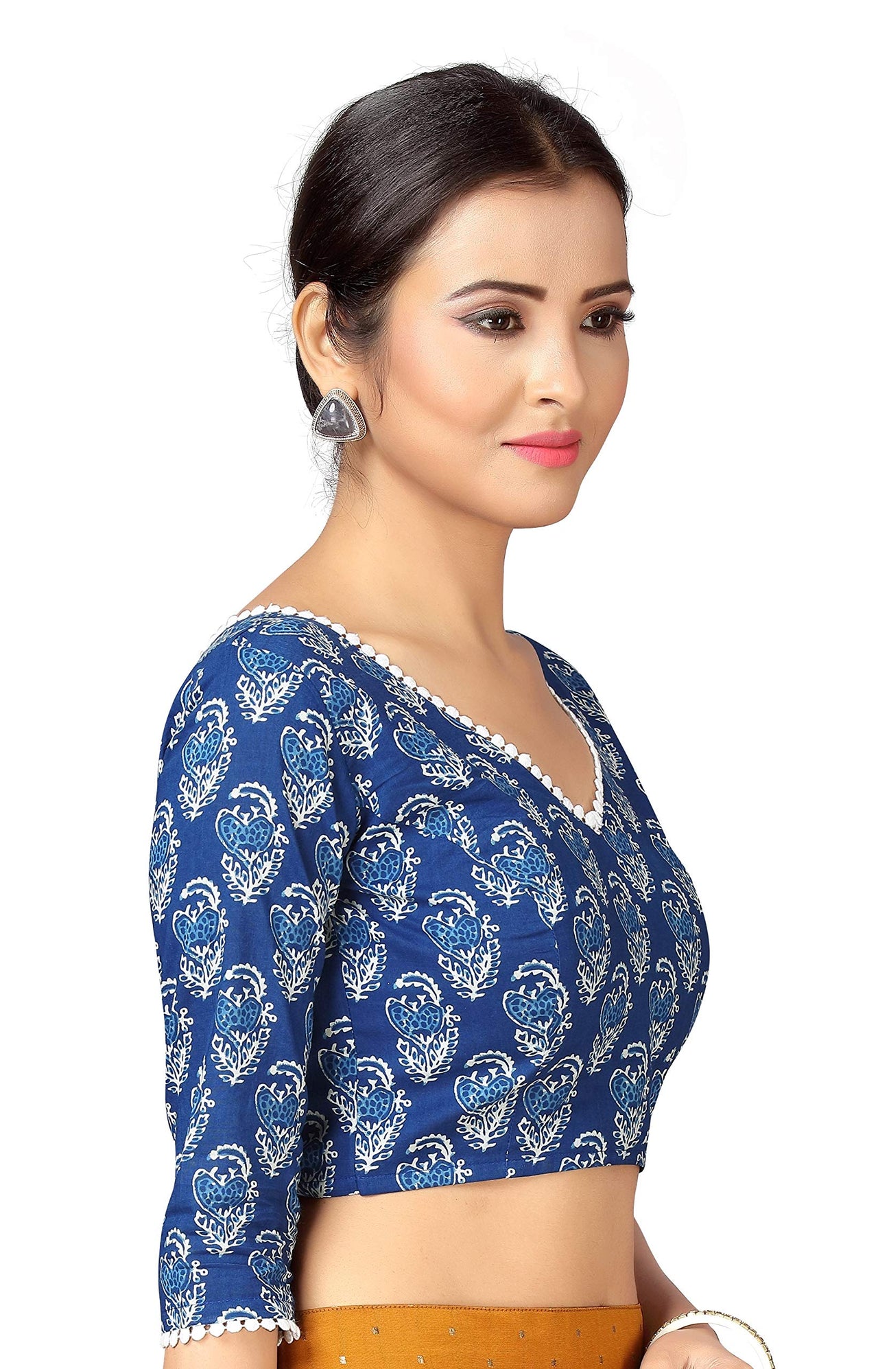 X3 Women's  Cotton Printed 3/4 Sleeves Saree