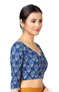 X3 Women's  Cotton Printed 3/4 Sleeves Saree