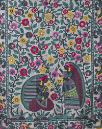 tweedle Chanderi Phulkari/Fulkari Dupatta for Women in Madhubani Kantha Embroidery