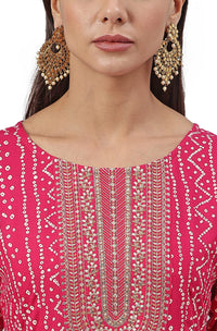 Janasya Women's  Pink Rayon A-Line Kurta with Pant And Dupatta