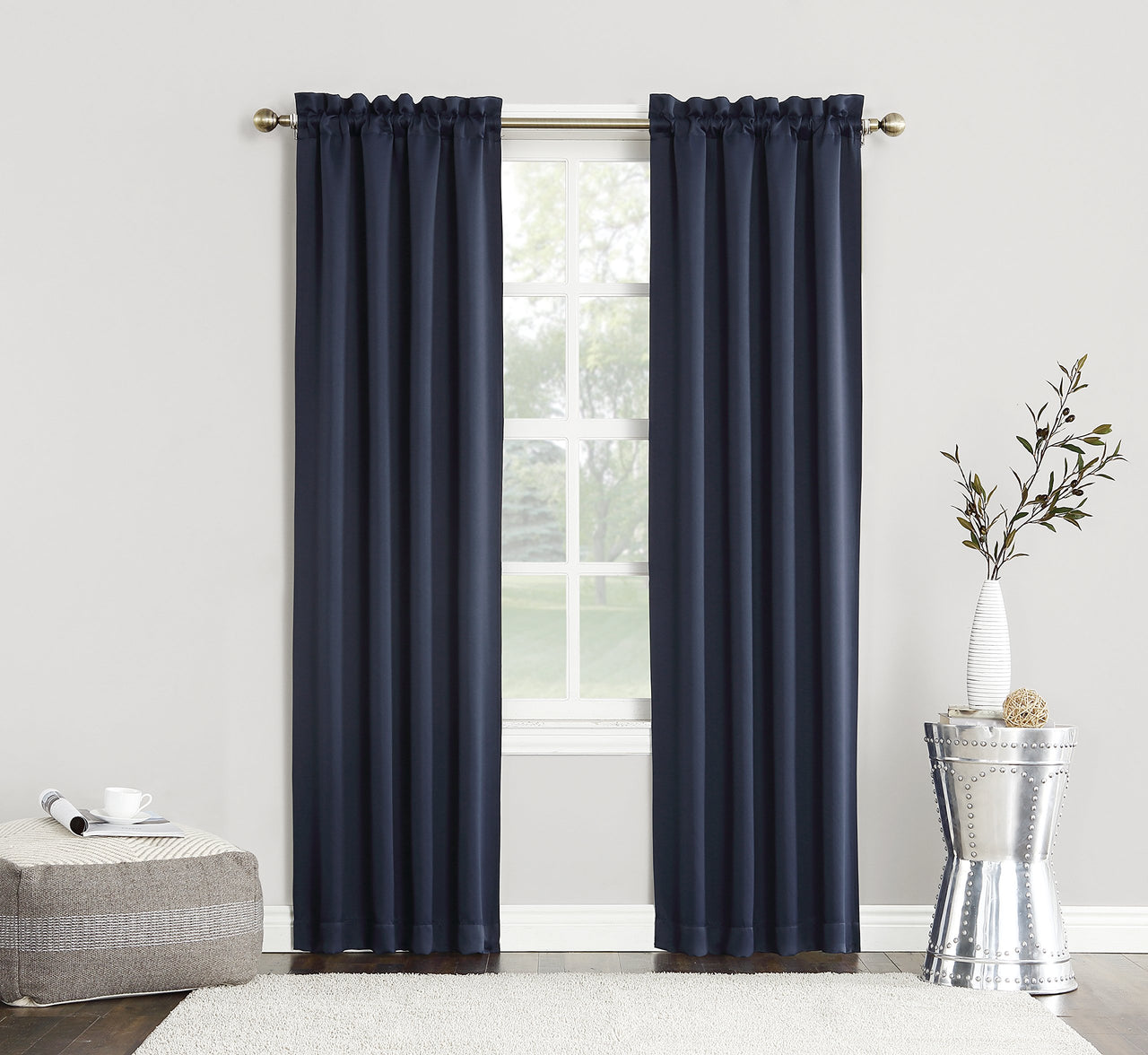 Sun Zero Easton Energy Saving Blackout Rod Pocket Curtain Panel, 40" x 95", Navy Blue 40" x 95"