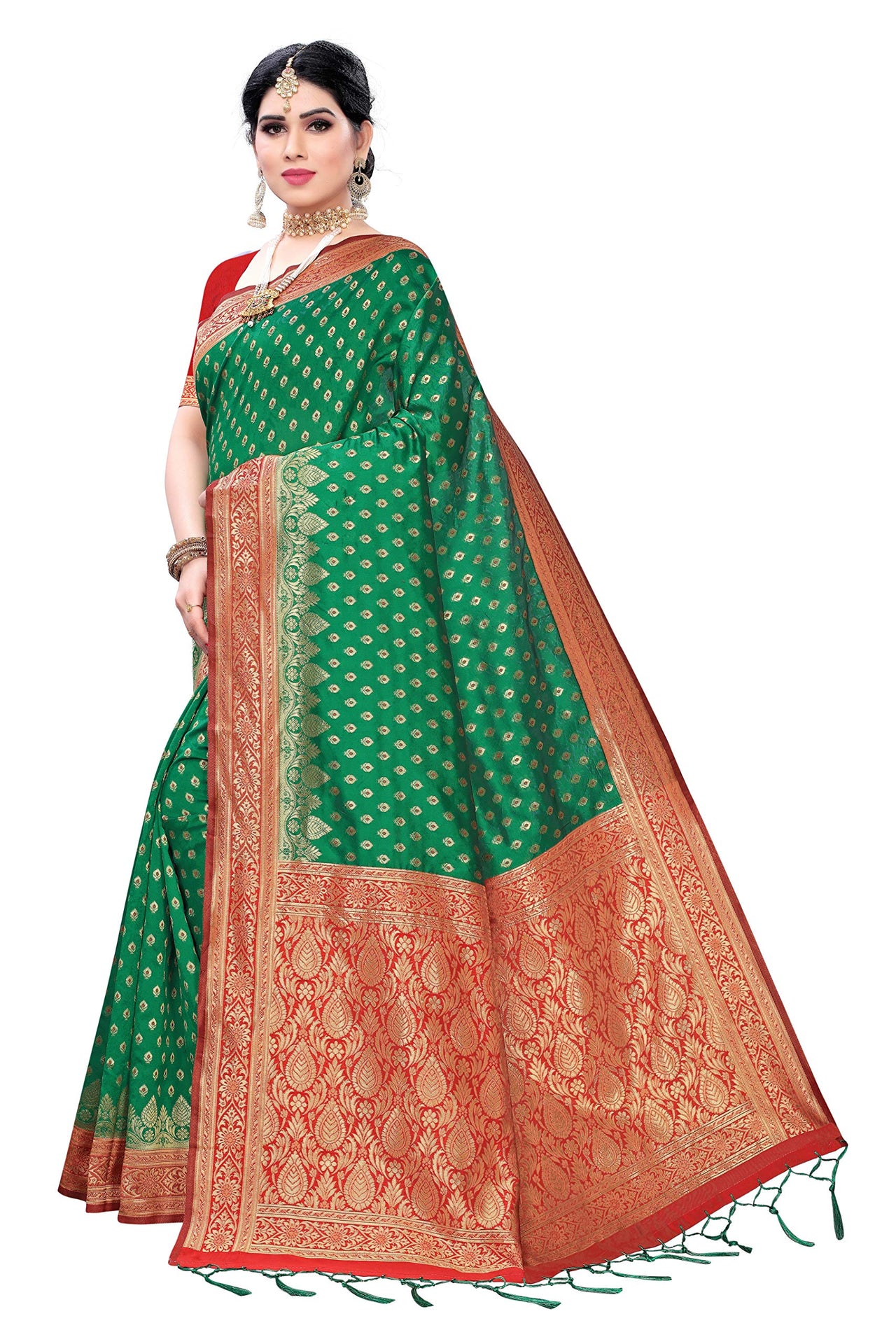 AKHILAM Women's  Banarasi silk woven Design Saree with Unstitched Blouse Piece(GNG220_QL_Parent)