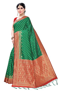 AKHILAM Women's  Banarasi silk woven Design Saree with Unstitched Blouse Piece(GNG220_QL_Parent)