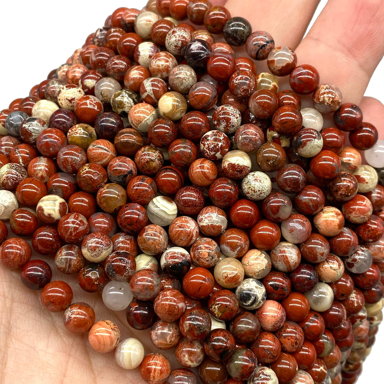 ABCGEMS Morgan-Hill California White-Lace Poppy Jasper Beads (Gorgeous Quartz Inclusion) Healing Energy Crystal Stone Ideal for Bracelet Necklace DIY Jewelry Making Craft Women Smooth Round Tiny 6mm Morgan-Hill White-Lace Poppy Jasper (From USA)