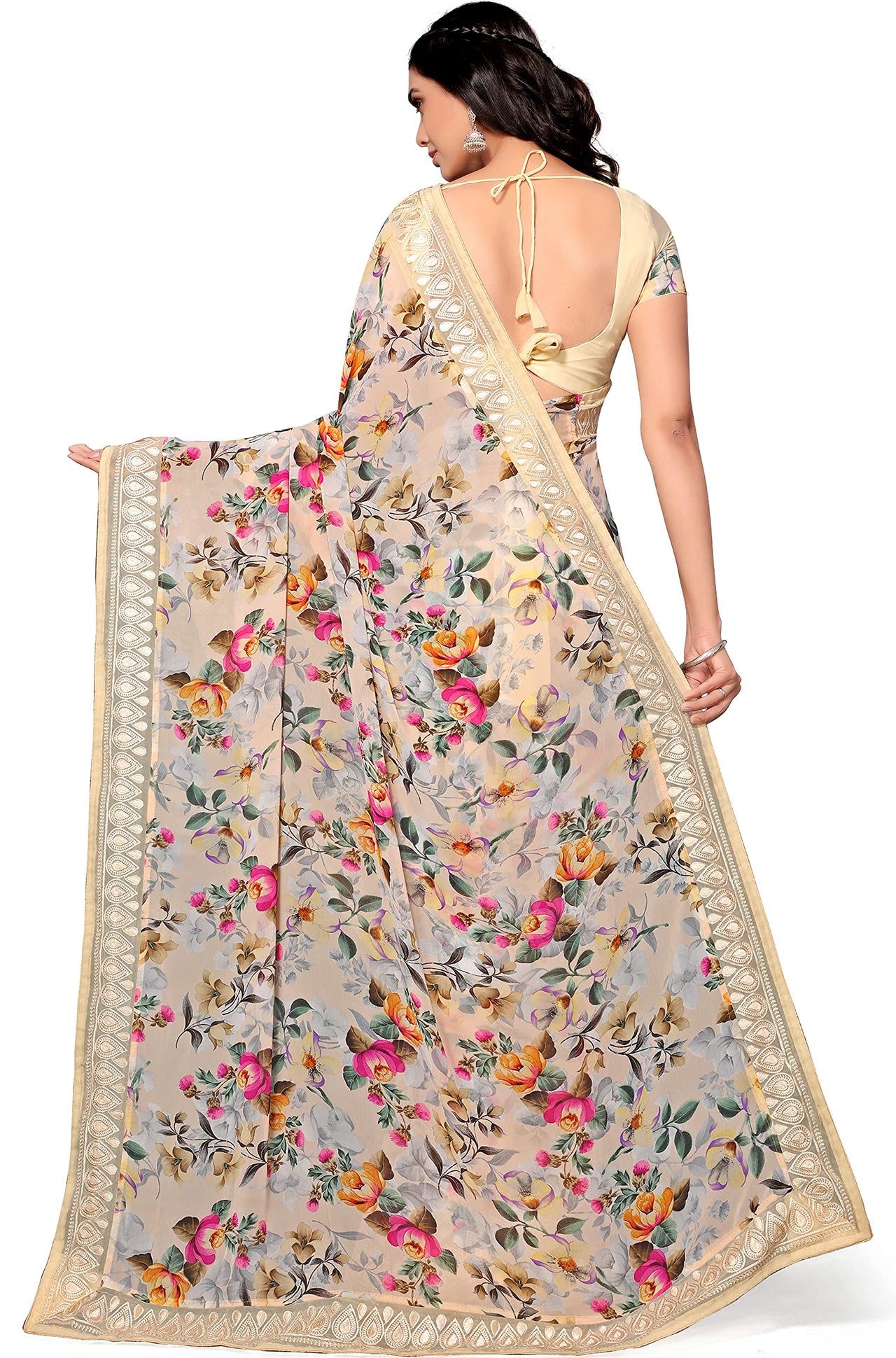 Shangrila Designer Digital Pastel Prints Weightless Georgette Saree With Blouse Piece