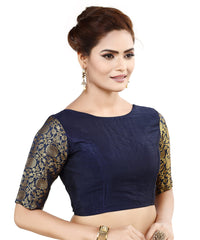 Madhu Fashion Womens Raw Silk Elbow Length Sleeve Readymade Saree Blouse