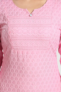 QUEEN SHIELD Women's  Knee Length Rayon Chikan-Kari KurtaKurti (QS_6631)