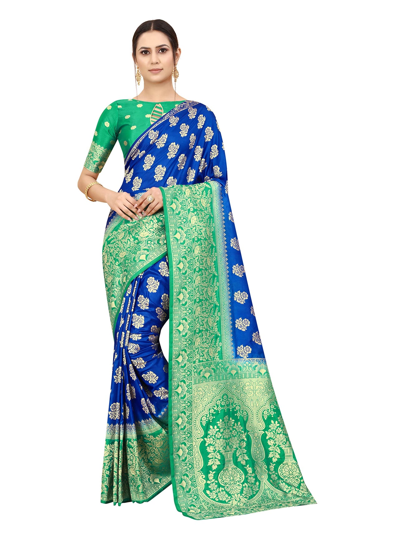 SATYAM WEAVES Women's  Banarasi Cotton Silk Saree With Blouse Piece