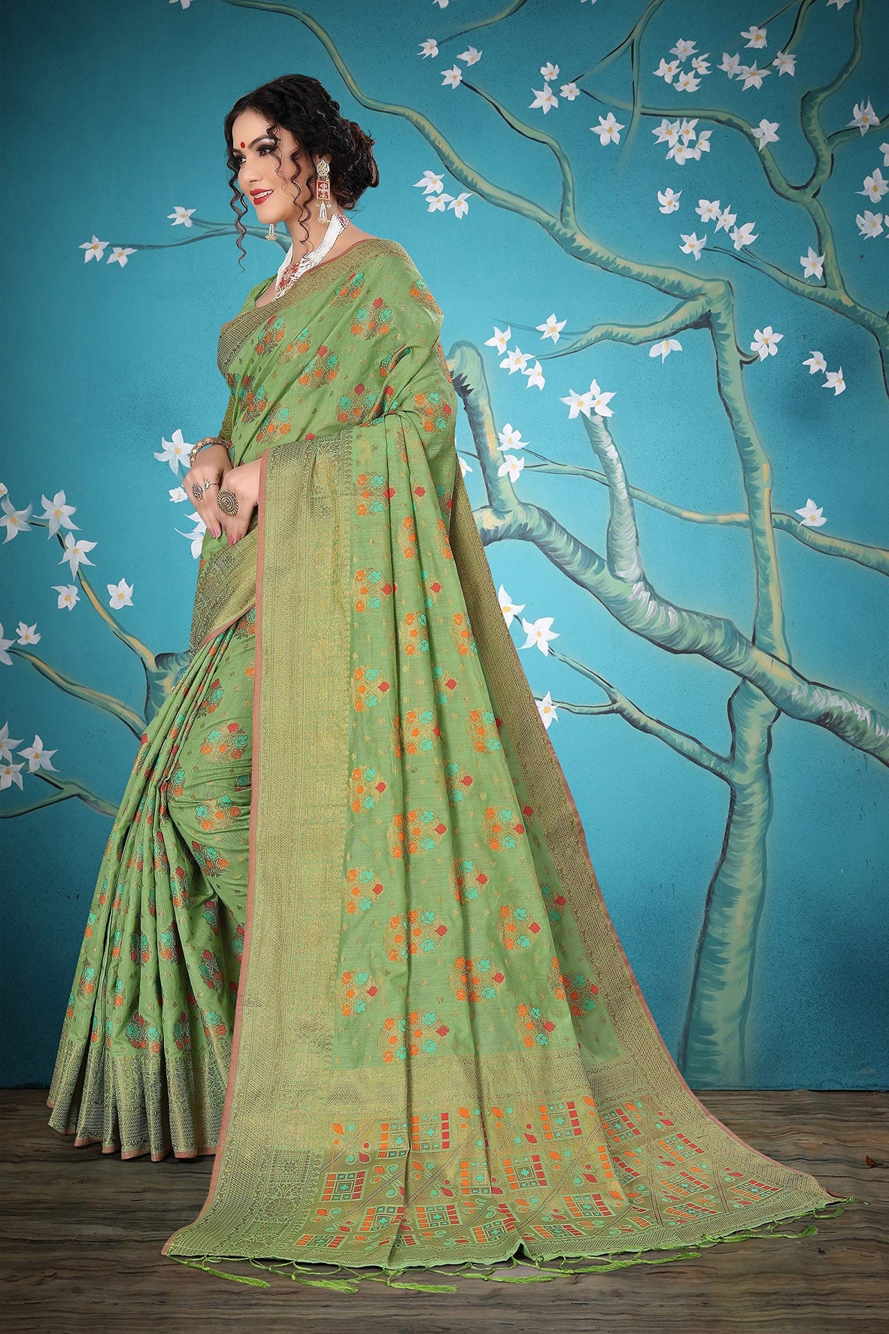 Divine International Trading Co Women's  Chanderi Saree With Blouse Piece