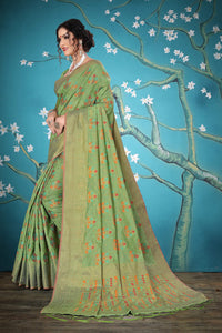 Divine International Trading Co Women's  Chanderi Saree With Blouse Piece