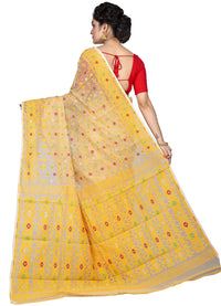 T.J. SAREES Women's  Jamdani Silk Blend Saree Without Blouse Piece