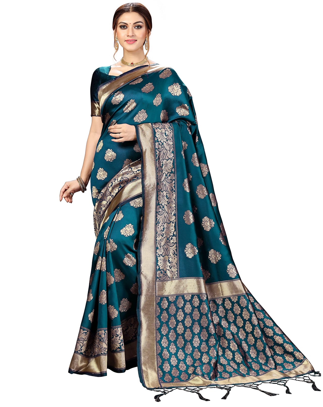 PANASH TRENDS Women's  Kanchipuram Banarasi Art Silk Saree with Blouse Piece