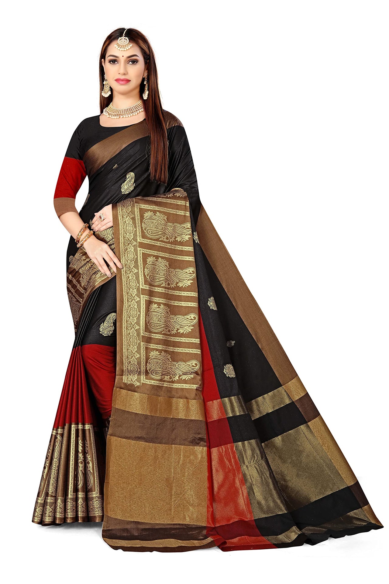 GRECIILOOKS Women Soft Cotton & Silk Saree For Women Banarasi Saree With Un-stitched Blouse piece