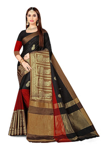 GRECIILOOKS Women Soft Cotton & Silk Saree For Women Banarasi Saree With Un-stitched Blouse piece