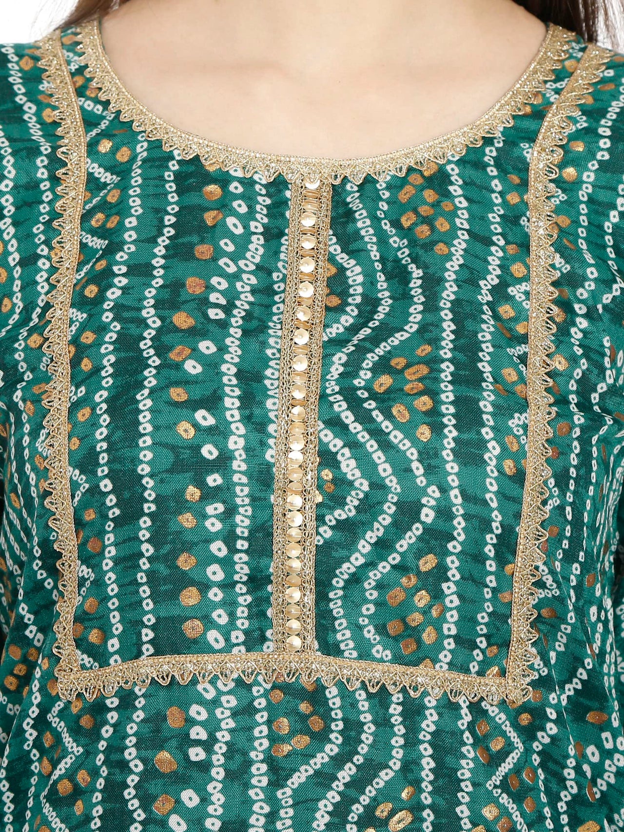 InTrend Forever Bandhani Foil Print Designer || Cotton Kurta for Ladies || Straight Fit || Zari & Sequins lace || Kurtis for Women