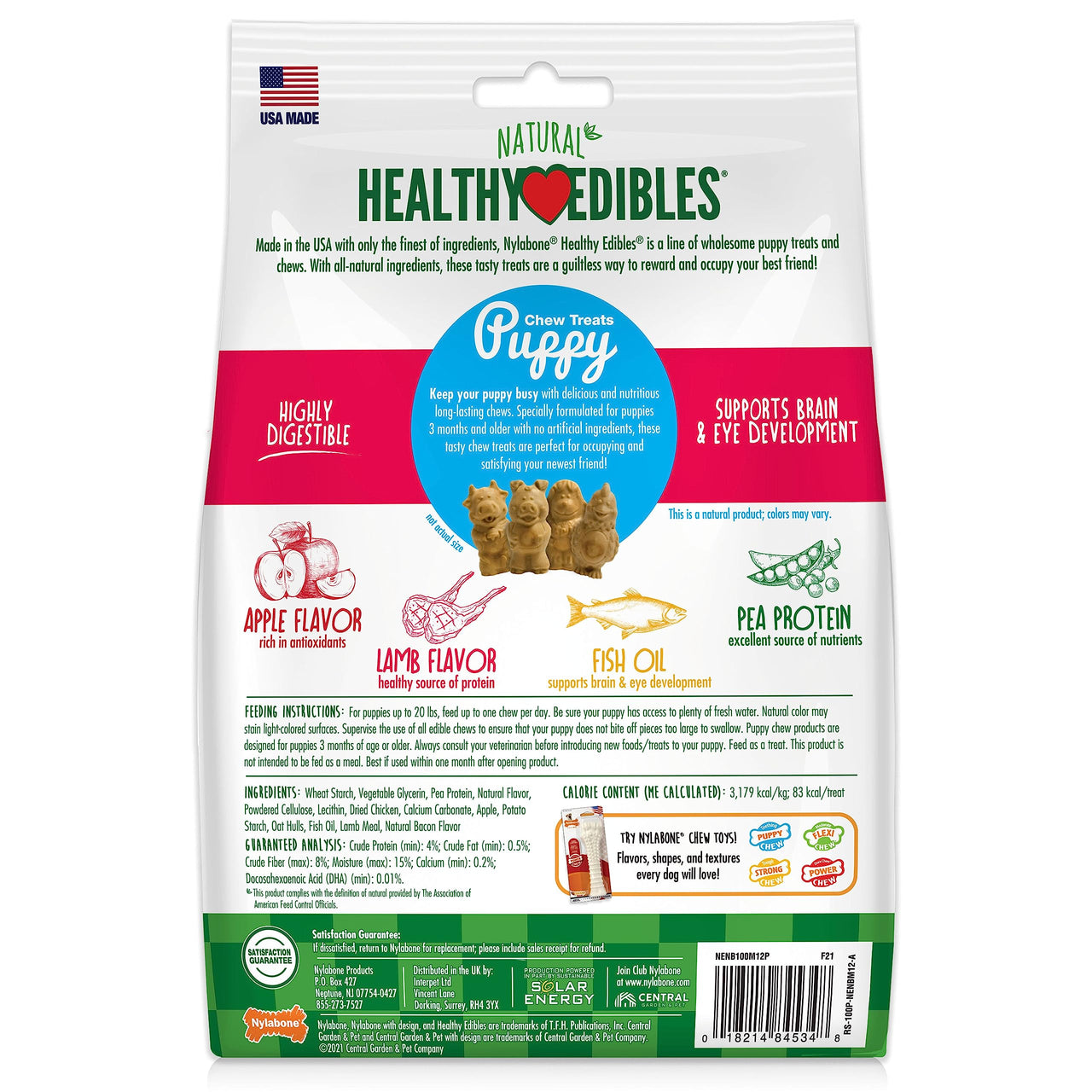 Nylabone Healthy Edibles Puppy Natural Long Lasting Dog Chew Treats Lamb & Apple Small/Regular (12 Count) 0.9166666666666666 Ounce (Pack of 12)