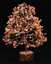 Carnelian Chakra Tree of Life - Crystal Tree for Positive Energy, Handmade Gemstone Tree - Feng Shui Decor, Good Luck Money Tree Bonsai - Orange Healing Crystals for Sacral Chakra, Prosperity Gift Carnelian (Golden Wire)