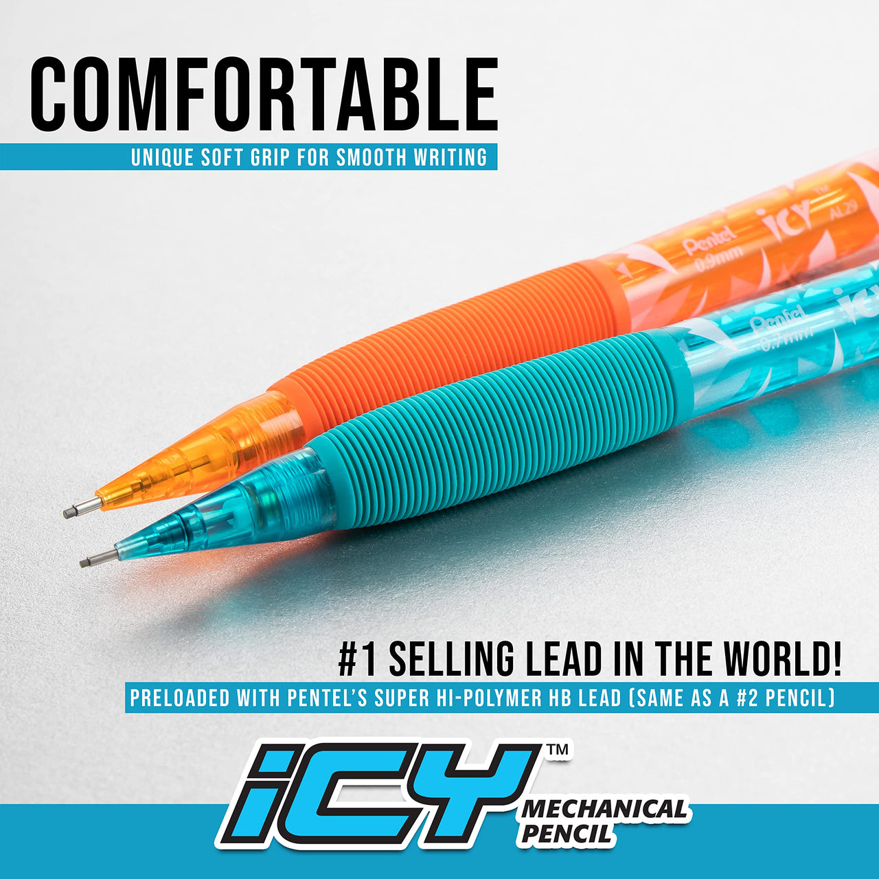 Pentel Icy Automatic Pencil with Lead, 0.7 mm, Assorted Barrels, 2 Pack (AL27TLBP2) 2 Pencils with Lead 0.7 mm