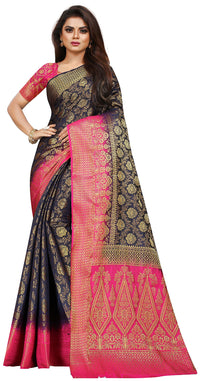 iZibra Women's  Pure Kanjivaram Silk Sraee Kanchipuram Pattu Sarees With Blouse Piece