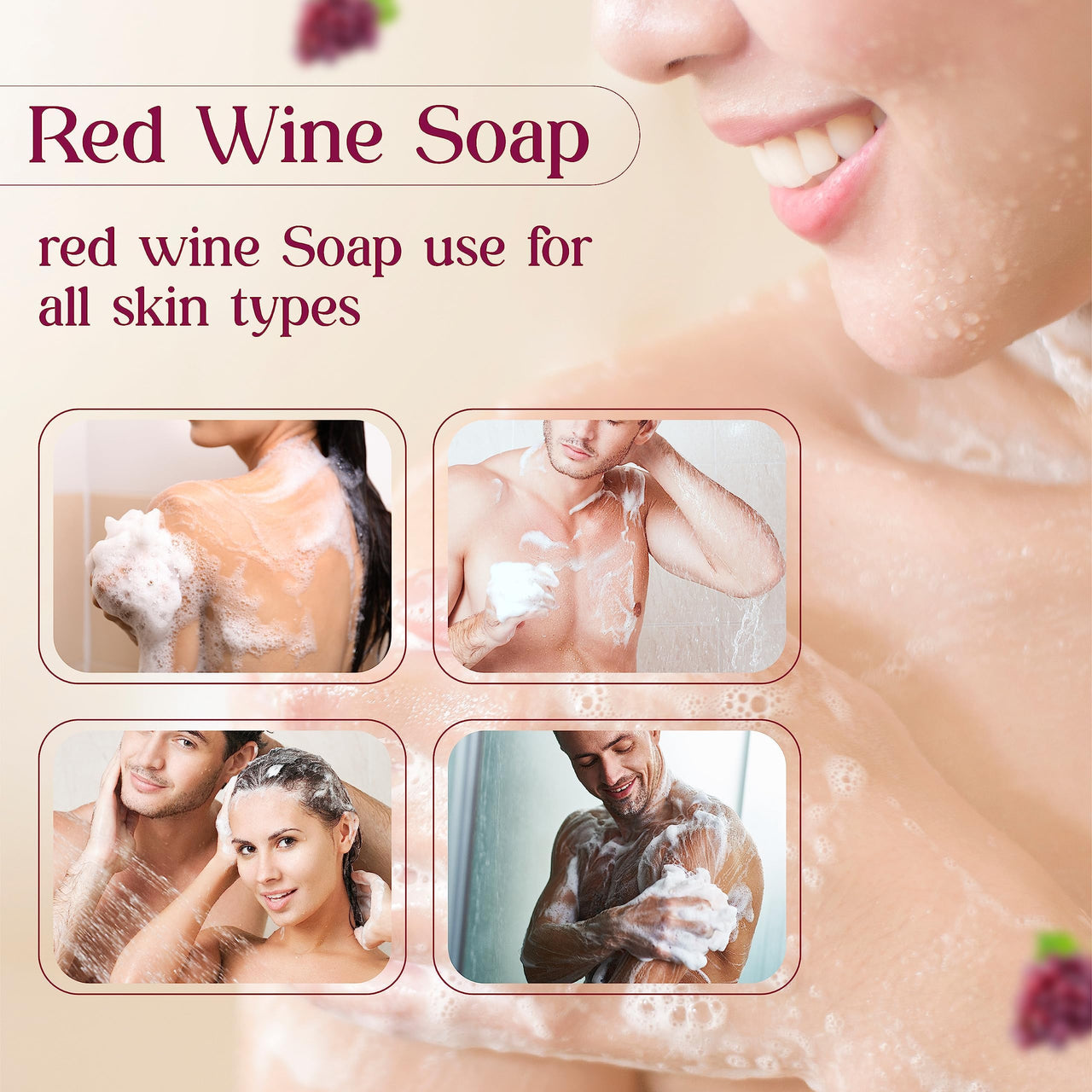 VCare Red Wine Bathing Bar/Soap for Body, Hand, Face 100 gm - Helps to Reduce Fine Lines and Wrinkles for Men and Women (Pack of 8)