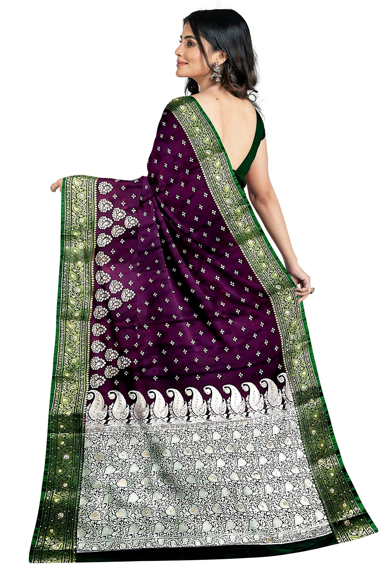 Shravanya Women's  Banarasi Silk Saree with Designer Embroidery and Stone Work with Jacquard Pallu, Border and Plain Unstitched Blouse Piece