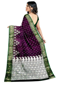 Shravanya Women's  Banarasi Silk Saree with Designer Embroidery and Stone Work with Jacquard Pallu, Border and Plain Unstitched Blouse Piece