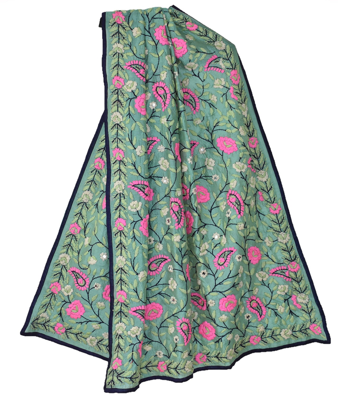 tweedle Chanderi Silk Hand Embroidered Phulkari/Fulkari Dupatta for Women/Girls