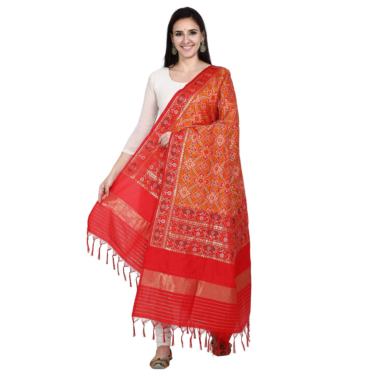 KAPAAHA Women's  Woven Silk Blend Patola Dupatta/Chunni