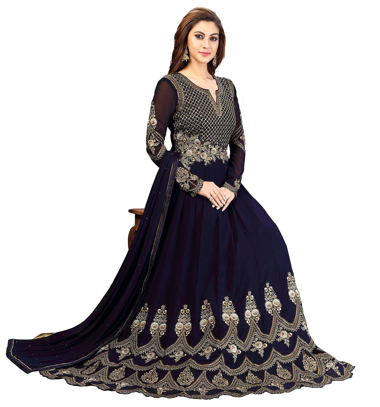 PANASH TRENDS Women's  Georgette Embroidery Anarkali Salwar Suit Set - Stitched
