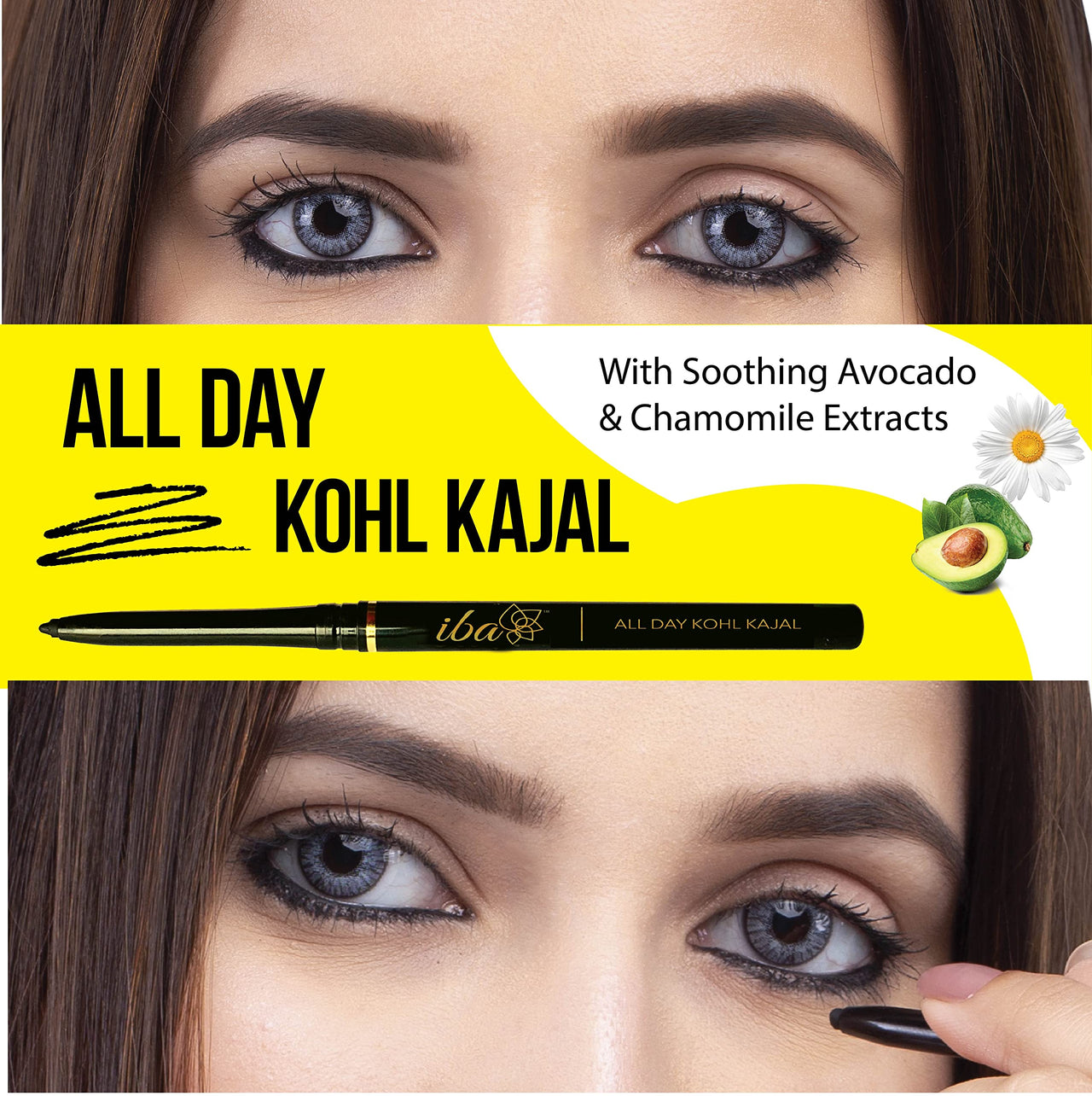 Iba Long Stay Liquid Eyeliner & All Day Kohl Kajal daily Eye Makeup Combo (Black) - Matte Finish | One Stroke Application | Quick Drying | 24Hr Long Lasting | Waterproof & Smudge Proof