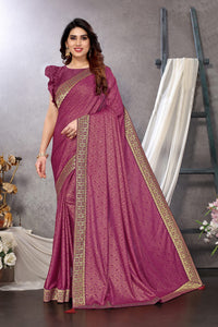 MIRCHI FASHION Women's  Stylish Lycra Foil Printed Design with Zari Woven Lace Work Saree with Blouse Piece