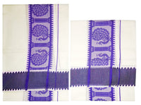 YETTALAN® Women's  Kerala Traditional Cotton Jacquard Work Set Mundu with Color Temple Border 2.00&2.80 Meters Maroon Peacock