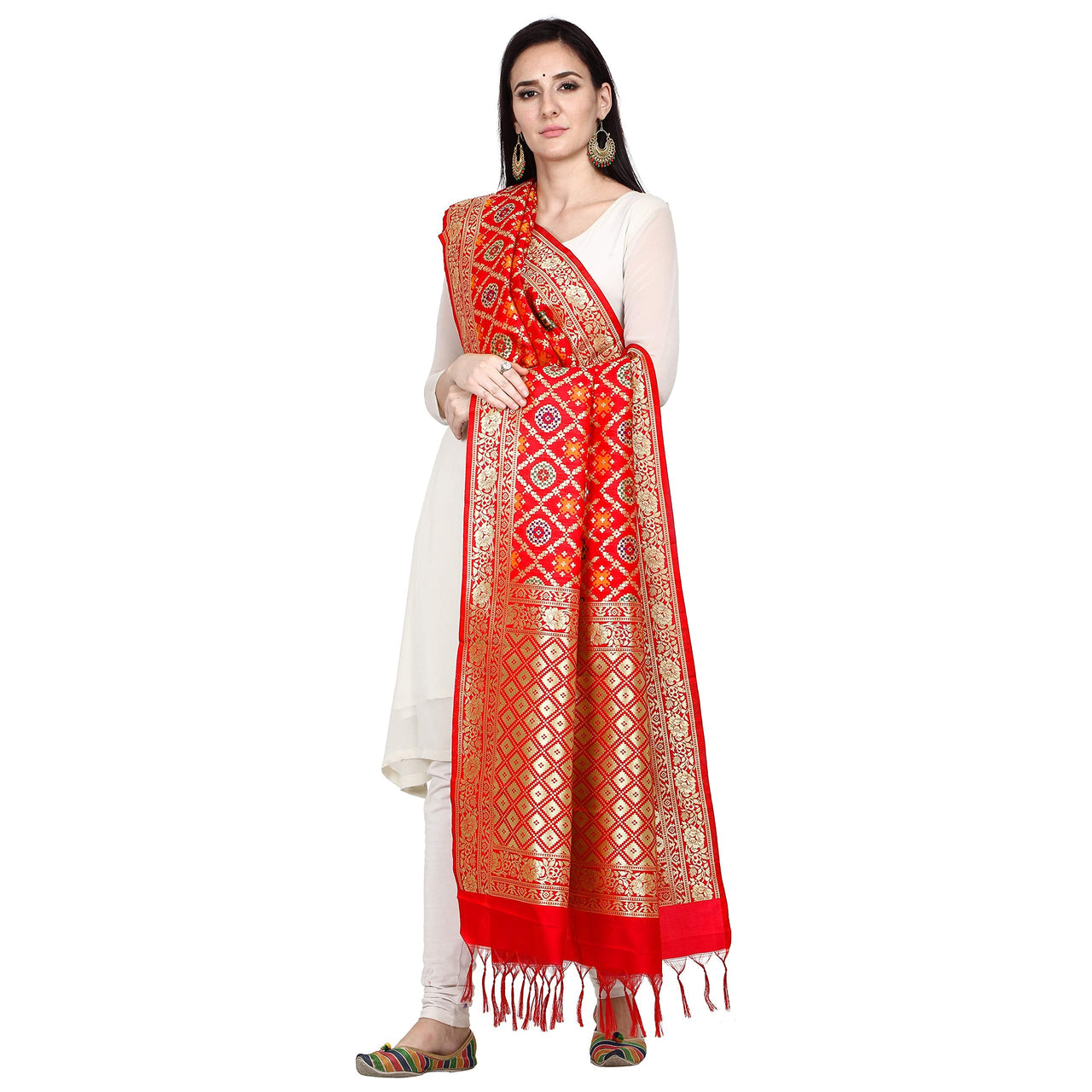 Kapaaha Women's  Woven Silk Blend Banarasi Zari Dupatta/Chunni, Width 45 Inch, Length 2.5 Meter
