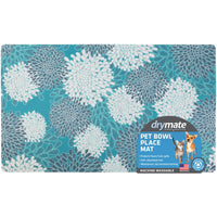 Drymate Pet Bowl Placemat, Dog & Cat Food Feeding Mat - Absorbent Fabric, Waterproof Backing, Slip-Resistant - Machine Washable/Durable (USA Made) (12” x 20”) (Indian Summer Turquoise & White 8) Small (12
