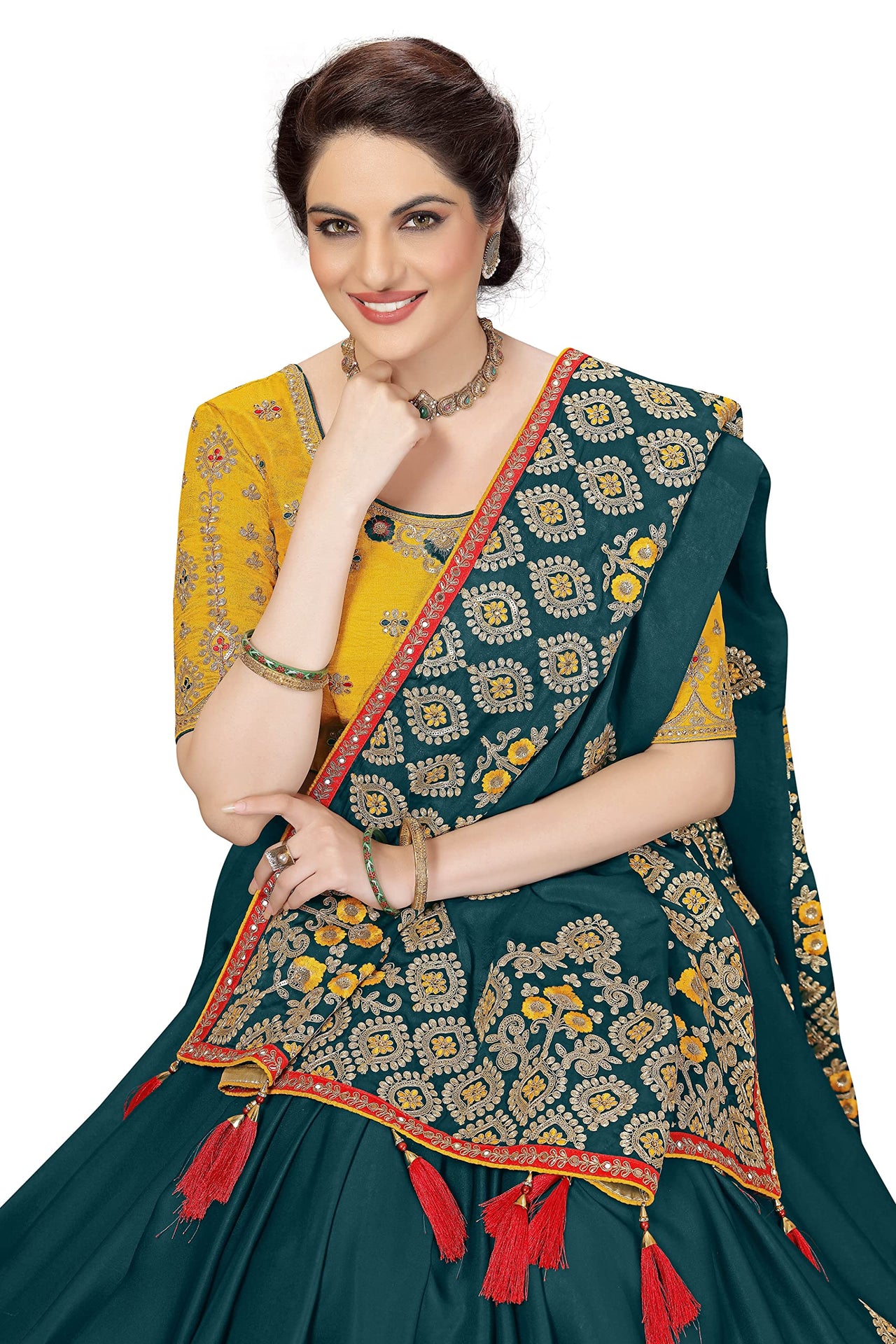 Nivah Fashion Women's  Satin Embroidery Saree with Heavy Work Blouse Piece