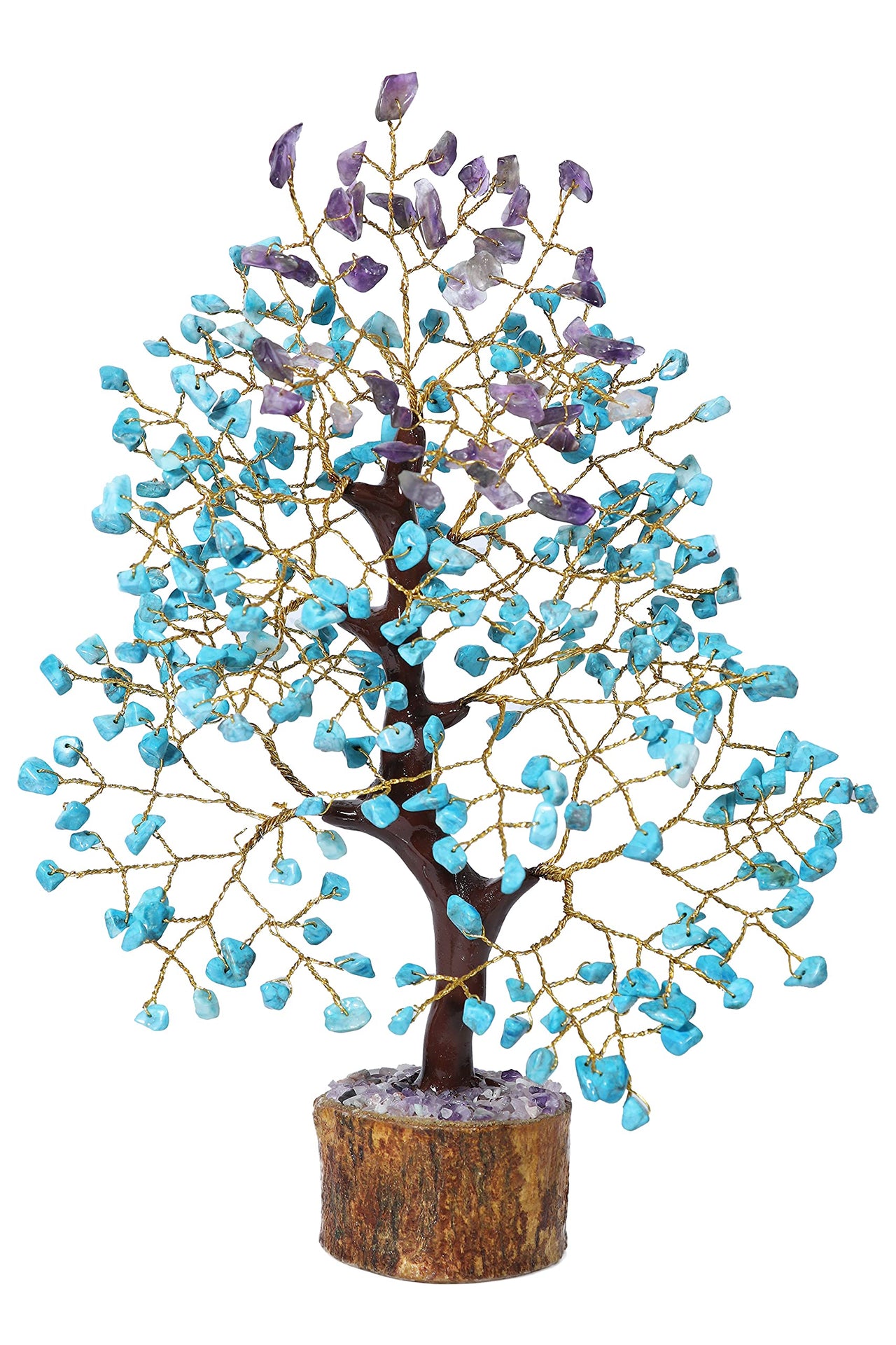 Amethyst & Turquoise Gemstone Tree, Crystal Tree of Life, Feng Shui Bonsai, Money Tree, Healing Tree - Home Decoration, Good Luck Figurine, Gem Tree for Positive Energy, Chakra Tree of Life, Gift Amethyst + Turquoise (Copper Wire)