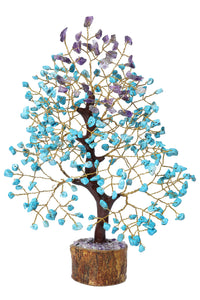 Amethyst & Turquoise Gemstone Tree, Crystal Tree of Life, Feng Shui Bonsai, Money Tree, Healing Tree - Home Decoration, Good Luck Figurine, Gem Tree for Positive Energy, Chakra Tree of Life, Gift Amethyst + Turquoise (Copper Wire)