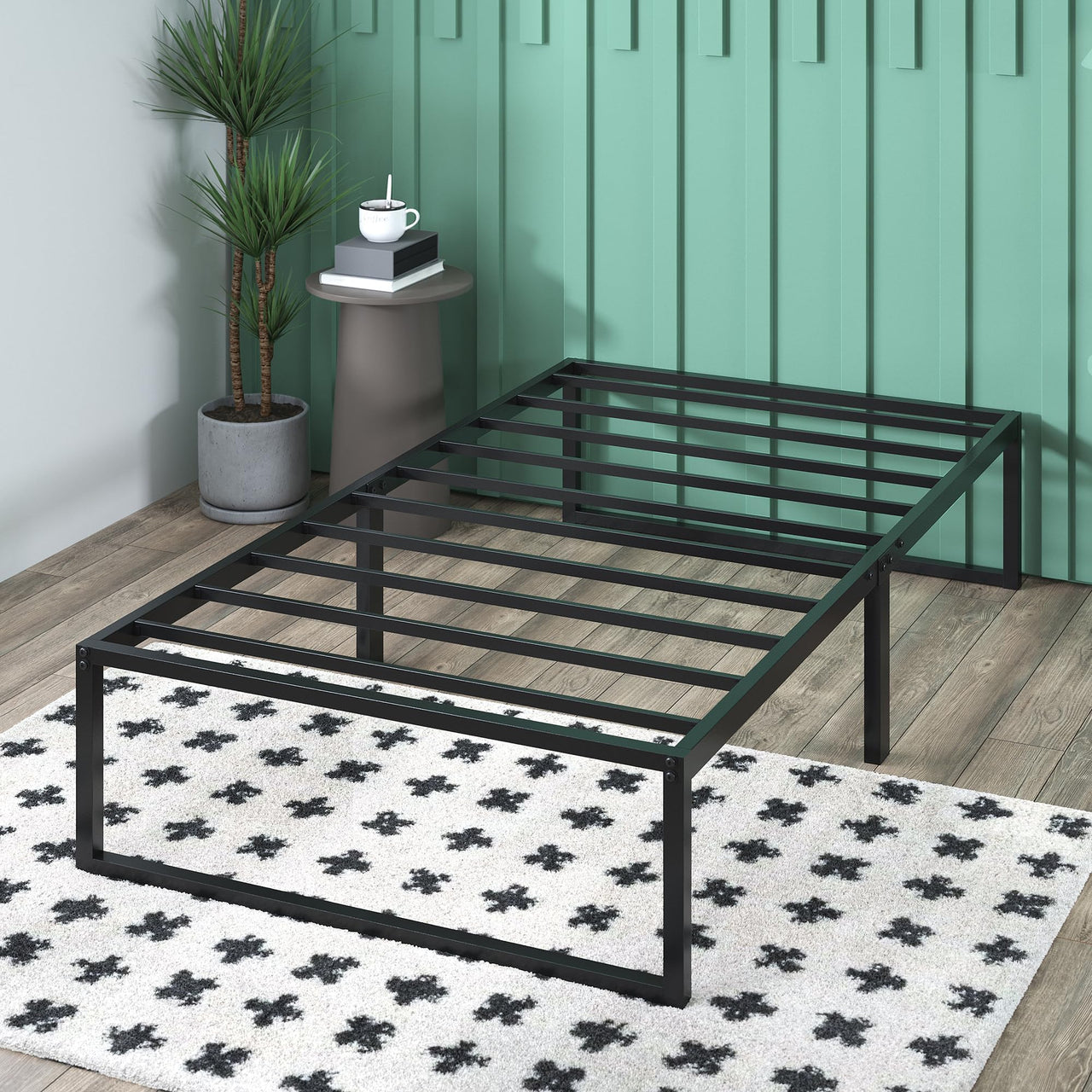 Zinus Lorelei 14 Inch Metal Platform Bed Frame, Steel Slat Support, No Box Spring Needed, Eco Friendly WonderBox(TM) Packaging, 12.4” Underbed Storage, Easy Assembly, Black, Queen New Small Box 14”