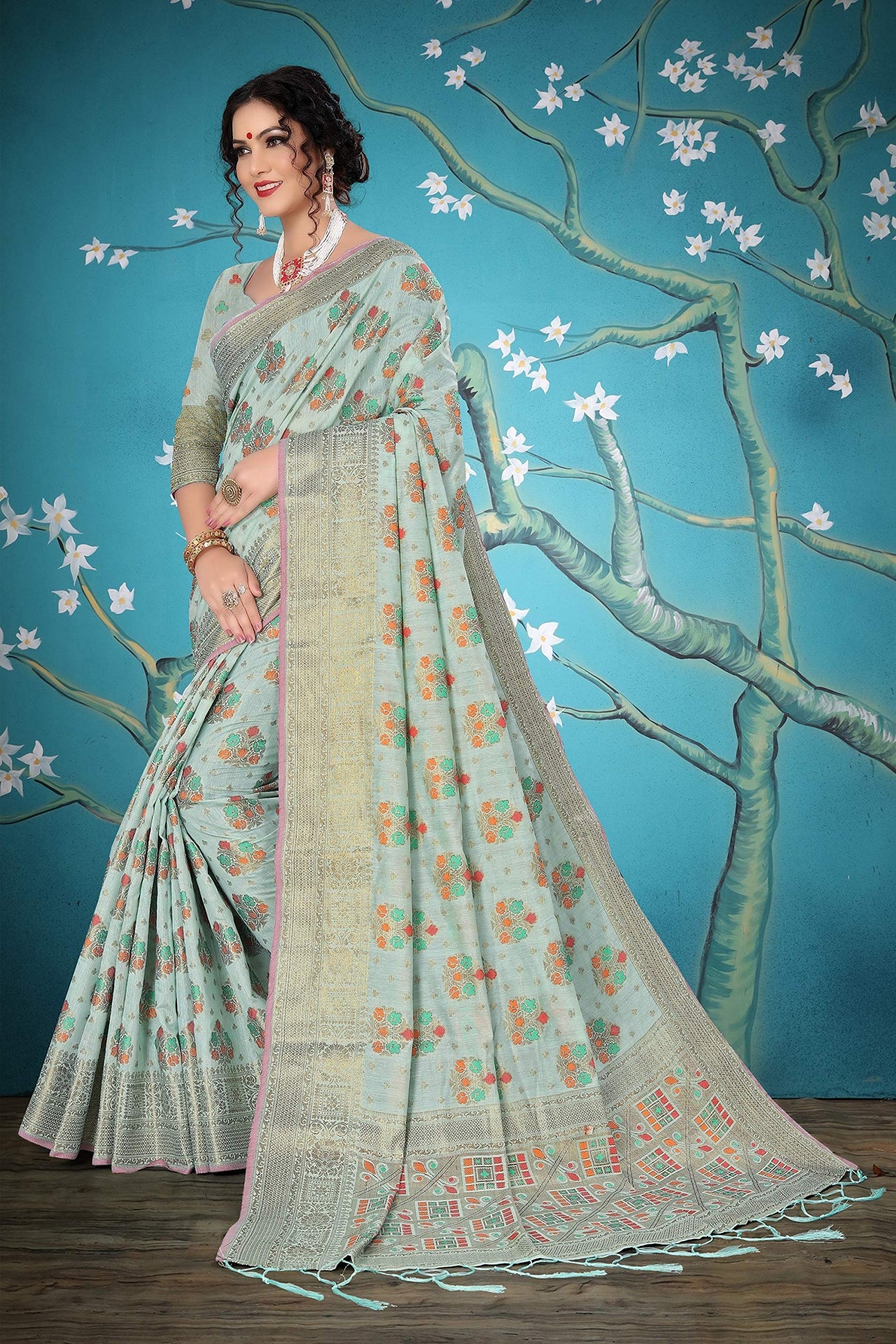 Divine International Trading Co Women's  Chanderi Saree With Blouse Piece