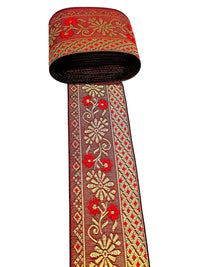 FRIJVEN Jacquard Woven Heavy Design Falls Lace Border for Saree, Kurti, Dress, Bandhani, Lehenga, Decorative Ribbon - 7 cm Width (9 Meter, Red + Green)