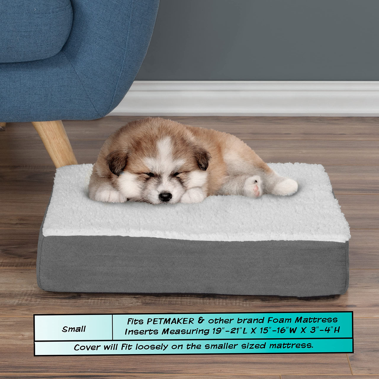 PETMAKER Dog Bed Replacement Cover ? Pet Duvet with Sherpa Top and Non-Slip Bottom, Gray Micro Suede -Dog Bed Washable Removable Cover (Small) 23.0"L x 8.0"W x 0.3"Th