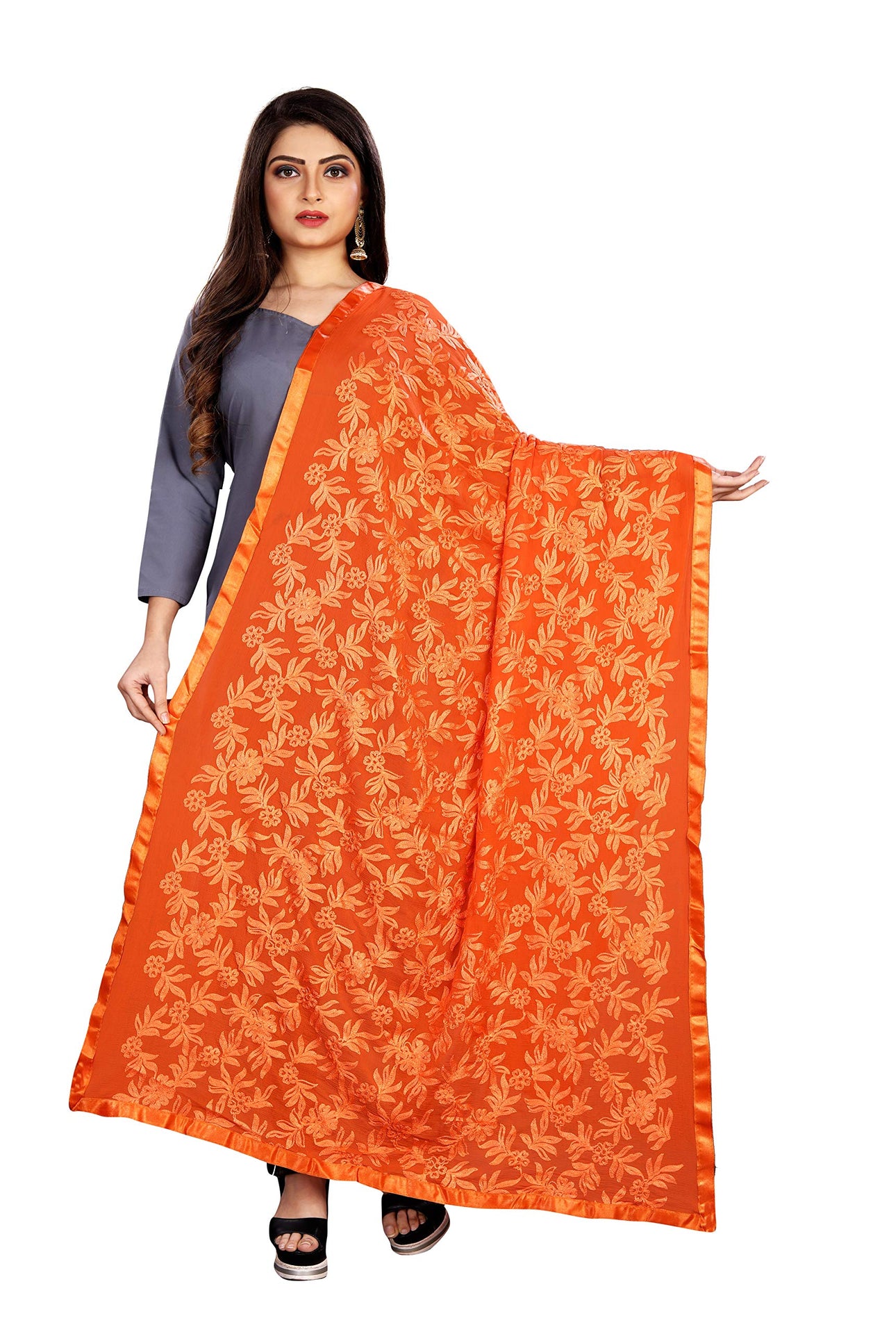 Akshar Llc Miss India Women's  Chiffon Dupatta With Goodembroidery Work
